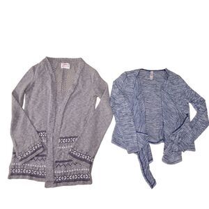 SET Of 2 Junior Girls Cardigans. Justice Gray Long. Xhilaration Blue Cropped | L
